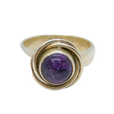 Sterling Silver Cabochon Amethyst Swirly Studio Band Ring Vintage c1970 Size N