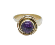 Sterling Silver Cabochon Amethyst Swirly Studio Band Ring Vintage c1970 Size N