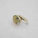 Sterling Silver Cabochon Moss Agate Twist Front Dress Ring Vintage c1970 Size M