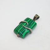 Sterling Silver Green Stripy Glass Studio Style Pendant Vintage c1990
