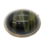 Sterling Silver Mounted Cats Eye Cabochon Dress Brooch Pin Vintage c1970