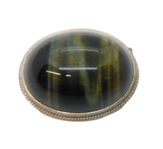 Sterling Silver Mounted Cats Eye Cabochon Dress Brooch Pin Vintage c1970