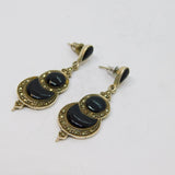 Pair of Sterling Silver Black Onyx & Marcasite Deco Drop Earrings Antique c1930