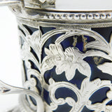 Victorian Sterling Silver Bird & Floral Pattern Mustard Pot Antique Birmingham