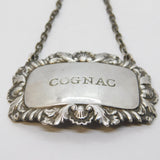 Sterling Silver Floral Cognac Decanter Label Vintage 1964 London