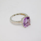 Sterling Silver Rectangle Amethyst Solitaire Dress Ring Vintage c1970 Size N 1/2