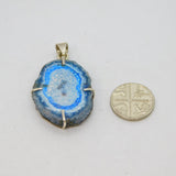 Sterling Silver Blue Druzy Agate Natural Stone Charm Pendant Vintage c1970s