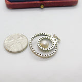 Sterling Silver Diamond Paste and Pearl Circle Charm Pendant Vintage c1970