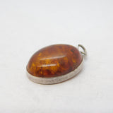 Sterling Silver Cabochon Amber Charm Pendant Vintage c1970s
