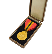 Belgium King Leopold II Gold Plated 40 Year Commemorative Medal Antique 1905