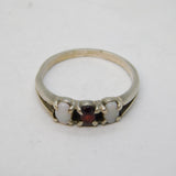 Sterling Silver, White Opal & Garnet Set Dress Ring Vintage c1970s