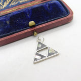 Sterling Silver Onyx & Abalone Triangle Charm Pendant Vintage c1970