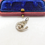 Sterling Silver Good Luck Pixie In The Horseshoe Charm Pendant Vintage c1970