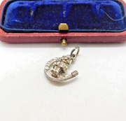 Sterling Silver Good Luck Pixie In The Horseshoe Charm Pendant Vintage c1970