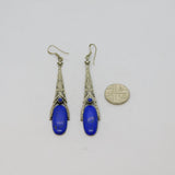 Pair of Sterling Silver Mexican Lapiz Lazuli Cutwork Hook Earrings Vintage c1970
