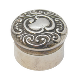 Edwardian Sterling Silver Floral Pattern Pill Box Antique 1902 Birmingham