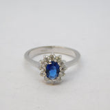18ct White Gold Plated Sapphire Paste & Spinel Engagement Ring Vintage c1990