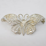Sterling Silver Filigree Pattern Butterfly Brooch Pin Vintage c1980