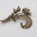 Art Deco Sterling Silver, Pearl & Marcasite Floral Spray Brooch Antique c1930s