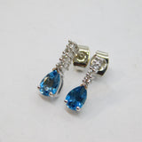 Pair of Sterling Silver Blue & White Sapphire Stud Drop Earrings Vintage c1970
