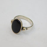 .950 Mexican Silver Black Onyx Agate Oval Dress Ring Vintage c1970 Size K