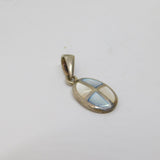 Sterling Silver Blue & White Shell Oval Charm Pendant Vintage c1970