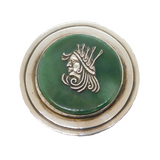 Taxco Mexican Sterling Silver & Jade Circular Dress Brooch Vintage 'DF'