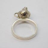 Studio Sterling Silver Pig in the Teacup Novelty Dress Ring Vintage c2000