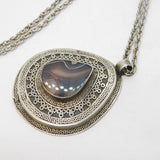 19th Century Ottoman Sterling Silver Banded Agate Medallion Necklace Antique