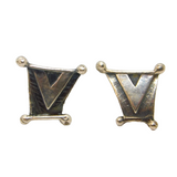 Pair of Sterling Silver Stud 'V' Symbol Scroll Style Stud Earrings Vintage c1990