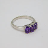 Sterling Silver Triple Oval Faceted Amethyst Dress Ring Vintage c1970 Size L 1/2