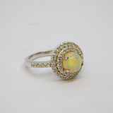 Sterling Silver Opal Cabochon & Spinel Dress Ring Vintage c1970 Size L
