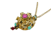 19th Century Austro-Hungarian Sterling Silver Gilt, Turquoise, Stone Set Pendant