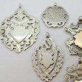 Job Lot of Antique Sterling Silver Fob Medals inc. Gold Fronts, Enamel 69g