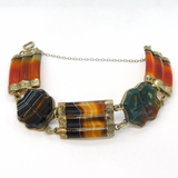 Victorian Scottish Sterling Silver Pebble Agate Panel Bracelet Antique c1860s