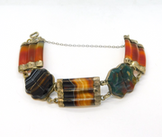 Victorian Scottish Sterling Silver Pebble Agate Panel Bracelet Antique c1860s
