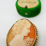 Sterling Silver Gilt Carved Shell Cameo Brooch Pin Vintage c1950