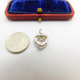 Sterling Silver Diamond Paste Heart Charm Pendant Vintage c1970