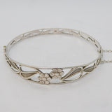 Sterling Silver Leaf & Floral Pattern Cuff Bangle Bracelet Vintage Sheffield