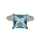 Sterling Silver & Cushion Cut Blue Topaz Dress Ring Vintage c2000s