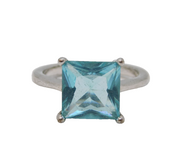 Sterling Silver & Cushion Cut Blue Topaz Dress Ring Vintage c2000s