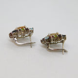 Pair of Sterling Silver Mixed Gemstone Clip & Post Stud Earrings Modern c1990