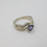 Sterling Silver Heart Cut Amethyst & Spinel Dress Ring Modern c1990 Size N 1/2