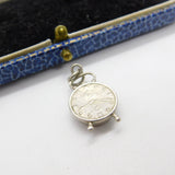 Sterling Silver Alarm Clock Charm Pendant Vintage c1970