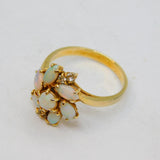 Gold On Sterling Silver 7 Opal & Spinel Cluster Ring Vintage c1970 Size P 1/2