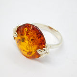 Sterling Silver Round Baltic Amber Disc Dress Ring Vintage c1970 Size L 1/2
