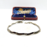 Sterling Silver & Inlayed Dark-Wood Panel Bracelet Vintage c1970 7" Length