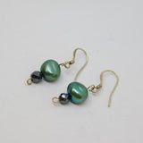 Pair of Sterling Silver Dyed Green Freshwater Pearl Drop Earrings Modern c2010