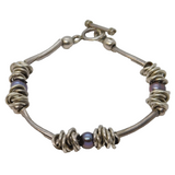 Sterling Silver Cultured Black Pearl Studio Bracelet Vintage c1990s Birmingham