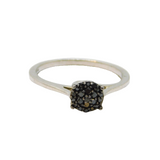 Sterling Silver Black Diamond Cluster Dress Ring Modern c1990's Size N 1/2